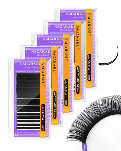 Miniatura 211 de NAGARAKU Extensiones de pestañas, pestañas individuales, 0.05mm, rizo D, 15mm, clásico, negro mate, suave, natural, profesional, 16 filas, 0.05-D