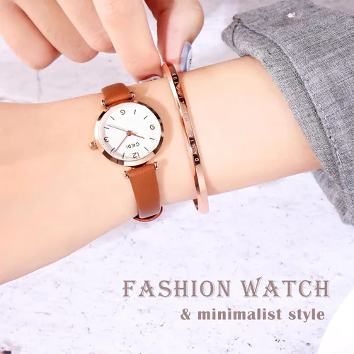 Miniatura 2 de Relojes para mujer, correa de cuero, elegante, simple, para niñas, relojes de cuarzo para damas, 30M, impermeables, analógicos para mujeres