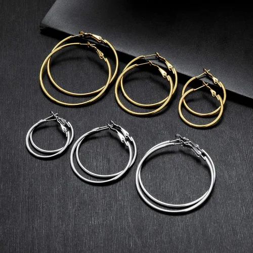 Miniatura 4 de Juego de 6 pares de aretes de aro chapados en oro de acero inoxidable para mujeres y niñas aros hipoalergénicos para mujer 304050in Acero inoxidable