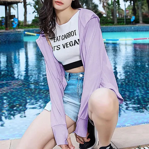 Miniatura 4 de American Trends Sudadera ligera con capucha para mujer con protección solar UPF 50+ y cremallera