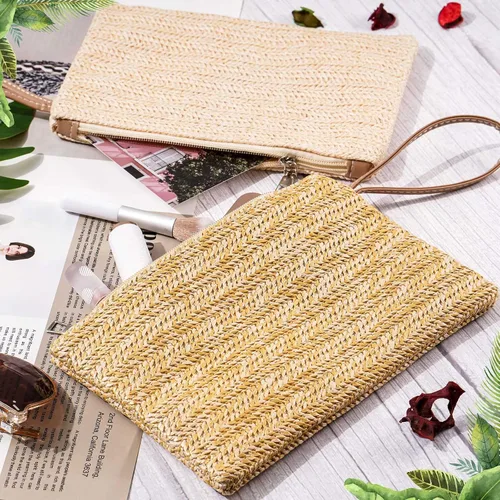 Miniatura 3 de Bolsa de mano de paja para mujer, 6 piezas, estilo bohemio, para verano, playa, bolso de paja tejido hawaiano, bolsos de paja para mujer, bolsos