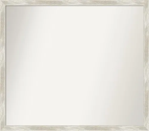 Amanti Art Silver Bathroom Mirror for Over Sink, 28x32 Custom Made Crackled Metallic Narrow Rectangle Vanity Mirror, Large Casual Wood Frame, Hangs