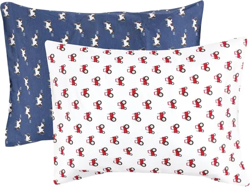 Hudson Baby Funda de almohada unisex de algodón para bebés y niños pequeños, tractor y vaca, talla única