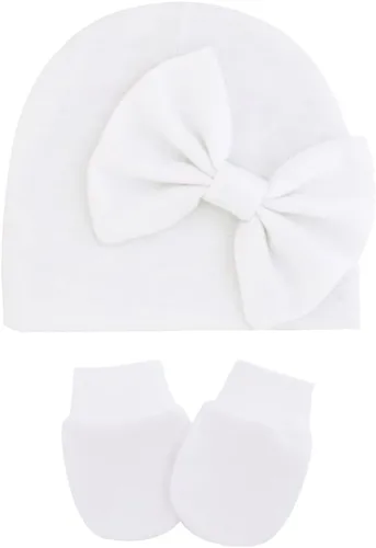 GSHLLO 1 juego de sombreros de hospital para recién nacidos, manoplas de lazo suave, gorro para guardería, guantes para niños y niñas