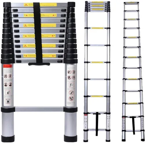 Jiahe - Escalera de extensión telescópica de aluminio de 16.5 pies, portátil, multiusos, portátil, para interiores y exteriores, con capacidad de