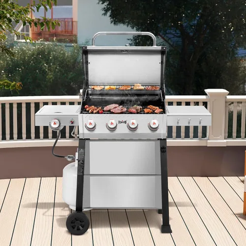 Miniatura 2 de Feasto Parrilla de gas con quemadores 4+1 totalmente de acero inoxidable, parrilla de propano para exteriores con cuerpo de cámara recubierto