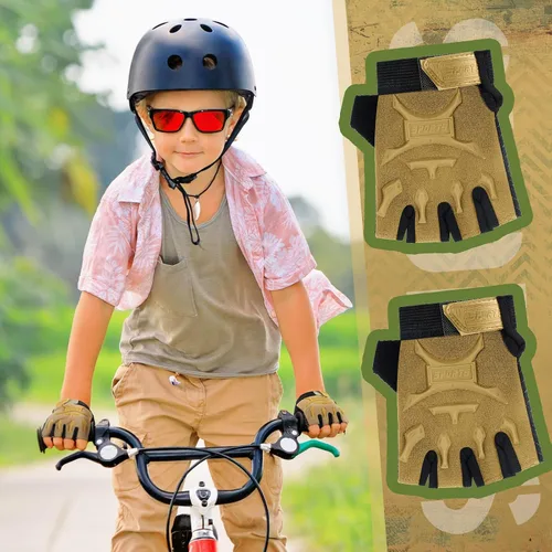 Miniatura 14 de SATINIOR 3 pares de guantes de medio dedo antideslizantes de gel para ciclismo, guantes de gimnasia ajustables para niñas y niños