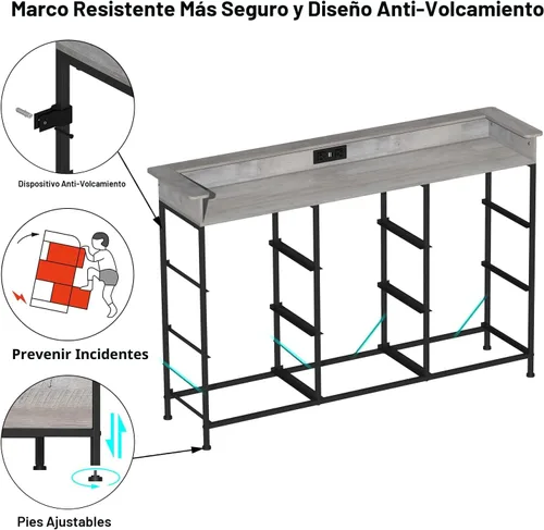 Miniatura 6 de EXOTICA Cómoda con estación de carga, 9 cajones para dormitorio con luces LED, cómoda de tela alta y ancha para armario, pasillo, entrada, marco