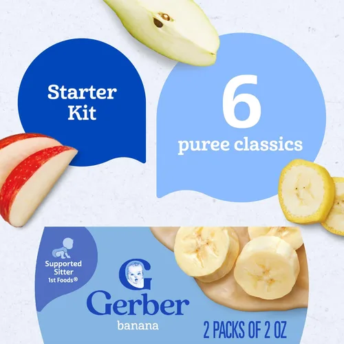 Miniatura 4 de Gerber Mi primer kit de frutas, puré de plátano, pera y manzana, tarros de 2 onzas, paquete de 2 (set de 6)
