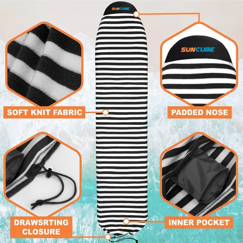 Miniatura 2 de SUN CUBE Funda para calcetín para tabla de surf, bolsa protectora para tabla de surf, ligera, elástica, para longboard, híbrido, tabla corta