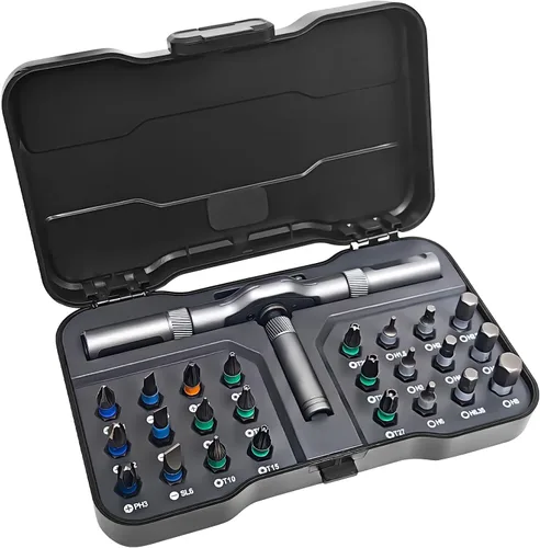 Juego de destornilladores magnéticos de trinquete 24 en 1, juego de destornilladores magnéticos para bricolaje con mango desmontable y multibroca,