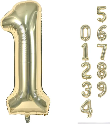 Miniatura 79 de Globo dorado champán con el número 5, globos de aluminio autoinflables grandes de 40 pulgadas del 0 al 9, globo de helio digital 5 dorado claro