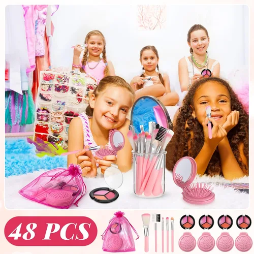 Miniatura 3 de Willinglong 12 juegos de maquillaje para niñas, suministros de fiesta de spa para niñas, juego de cosméticos de maquillaje para fiestas de Rosa