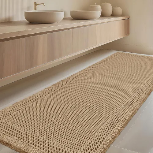Miniatura 8 de Tapete de baño con diseño de gofre, moderno, bohemio, absorbente, antideslizante, ultrasuave, lavable a máquina, con letra de baño, dormitorio