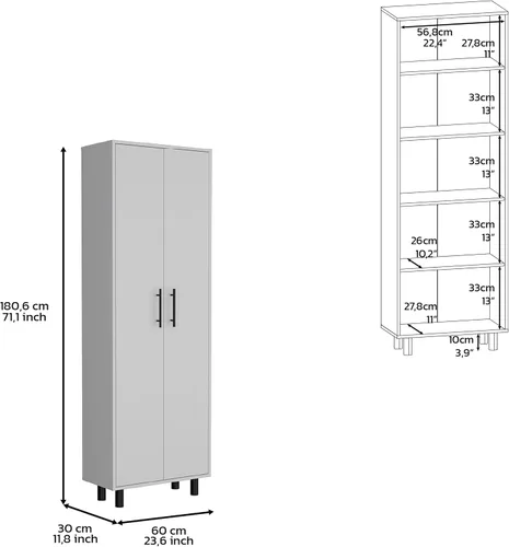 Miniatura 2 de DEPOT E-SHOP Gabinete Multistorage 71" H, 5 Estantes Internos, 2 Puertas, Blanco