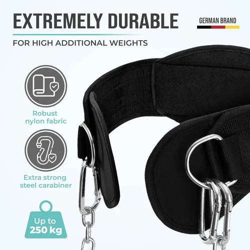 Miniatura 3 de PULLUP & DIP Cinturón de levantamiento de pesas para fortaleza adicional y construcción muscular, cinturón de peso con cadena de acero y 3