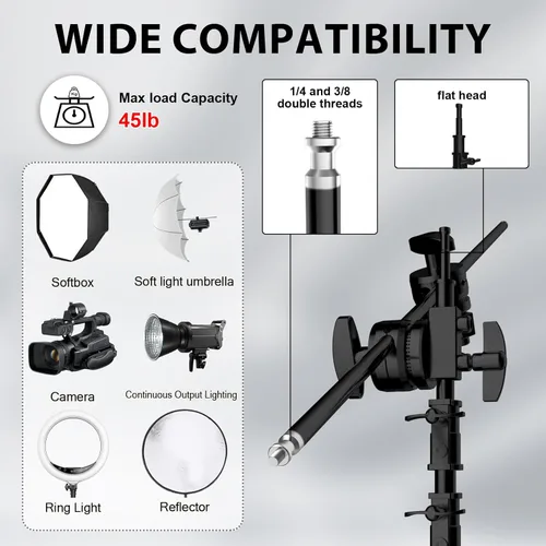 Miniatura 5 de SH Soporte C con brazo de pluma, soporte de luz resistente para fotografía, kit de soporte en C de acero inoxidable de 6.8 pies con bolsa de arena