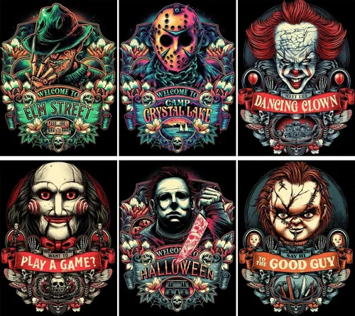 Paquete de 6 pinturas de diamantes de Halloween para adultos, kits de arte de diamantes de terror 5D para adultos, puntos de diamante de perforación