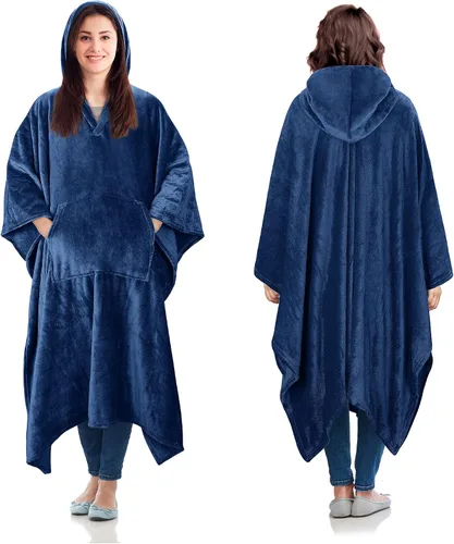 Miniatura 9 de Catalonia Poncho con capucha tipo manta para vestir para mujeres y hombres adultos, capa tipo manta de forro polar con capucha Cálido, suave