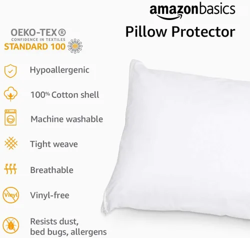 Miniatura 6 de Amazon Basics Protector de almohada hipoalergénico 100% algodón estándar transpirable con cremallera, lavable a máquina, blanco, 27 x 21 pulgadas