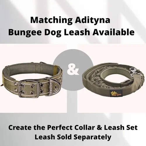 Miniatura 7 de ADITYNA Collar de perro resistente para perros medianos, collar verde reflectante con asa para entrenar y caminar, ancho, grueso, táctico, acolchado