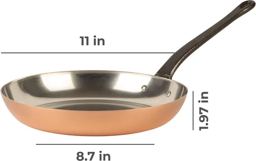 Miniatura 2 de Sartén de cobre estañado con mango de hierro fundido Sartén tradicional de cobre macizo con revestimiento de estaño Sartén fabricada en Francia
