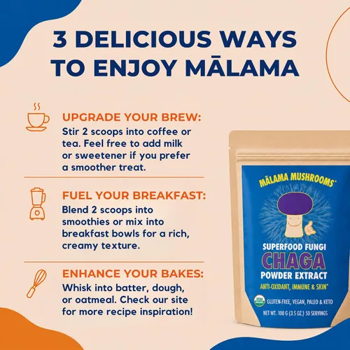 Miniatura 5 de Polvo de extracto de Chaga de Malama, polvo de hongos Chaga orgánico fructífero, superalimento adaptogénico, apoya el sistema inmunológico, la salud