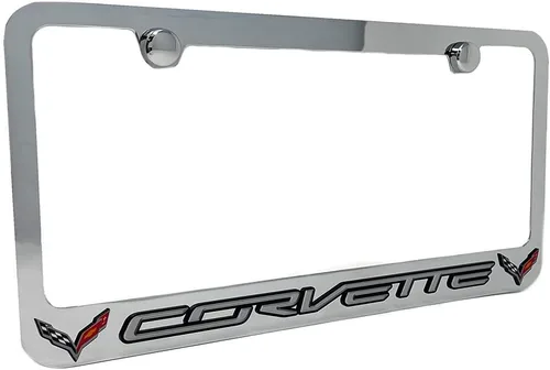 C7 Corvette - Marco para placa de matrícula, cromado a prueba de óxido con logotipo de banderas cruzadas C7, fabricado en Estados Unidos