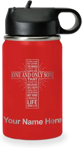 Miniatura 12 de LaserGram Botella de agua personalizada, versículo bíblico John 3-16, acero inoxidable de doble pared aislada al vacío con popote superior, regalo