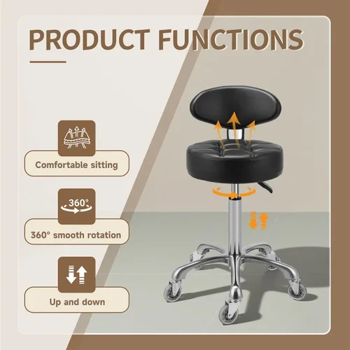 Miniatura 3 de Kaleurrier Silla Giratoria con Altura Ajustable, Taburete Resistente Hidráulico Rodante de Metal para Cocina, Salón, Bar, Oficina, Masaje