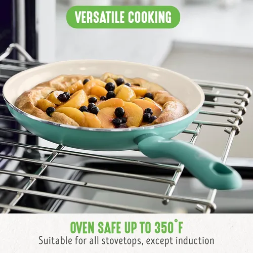 Miniatura 9 de GreenLife Soft Grip - Juego de utensilios de cocina de cerámica antiadherente sin PFAS de 8 pulgadas, espátula de silicona con mango de bambú