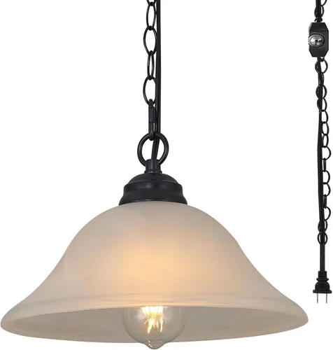 Miniatura 11 de Lámpara Colgante Enchufable con Pantalla de Vidrio de Alabastro, Lámpara Colgante con Interruptor de Encendido/Apagado, Cable de 16.4 Pies y Cadena