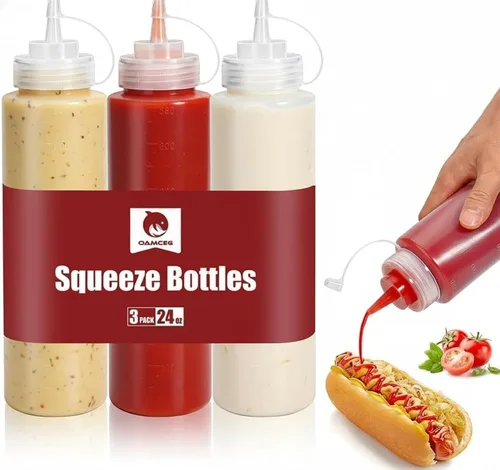 Miniatura 10 de OAMCEG Botellas exprimibles de 8 onzas, paquete de 6 botellas de condimentos de plástico duradero, botella para chorro con medidas discretas