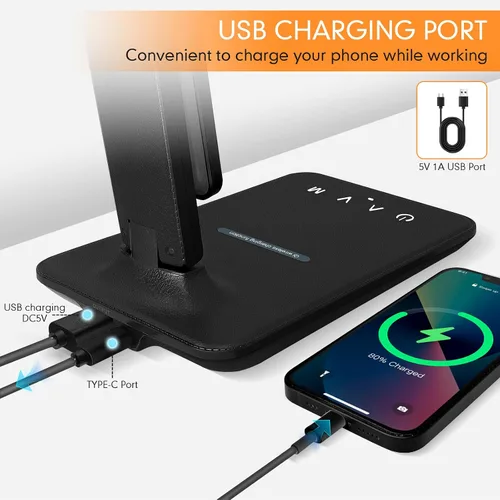 Miniatura 6 de Lámpara de escritorio LED White Crown con cargador inalámbrico de 15W y puerto USB, lámpara de mesa regulable con 5 modos de iluminación, control