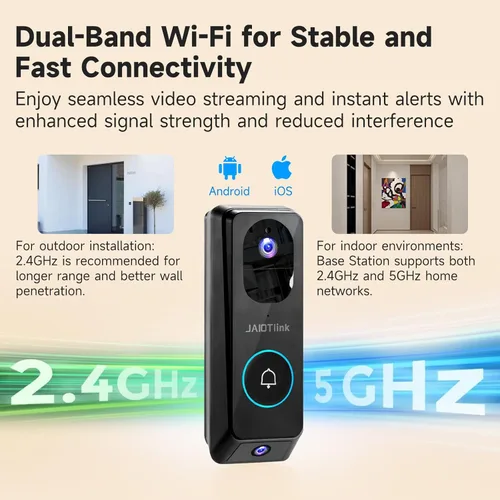 Miniatura 6 de JAIOTlink Timbre de video de doble lente 2K inalámbrico con timbre, tarjeta SD de 64 GB, cambiador de voz, WiFi de 2.4G/5Ghz, protección