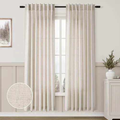 Miniatura 53 de Aersas Aqua Green Linen Curtains 84 Inches Long 2 Panels Set Back Tab Rod Pocket Living Room Curtain Farmhouse Rustic Light Filtering Hook Drapes