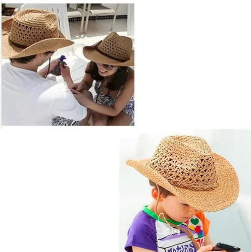 Miniatura 5 de Sombrero de vaquero de paja sombrero de sol vaquera de verano Panamá con correa para la barbilla hombres mujeres sombrero viaje al aire libre