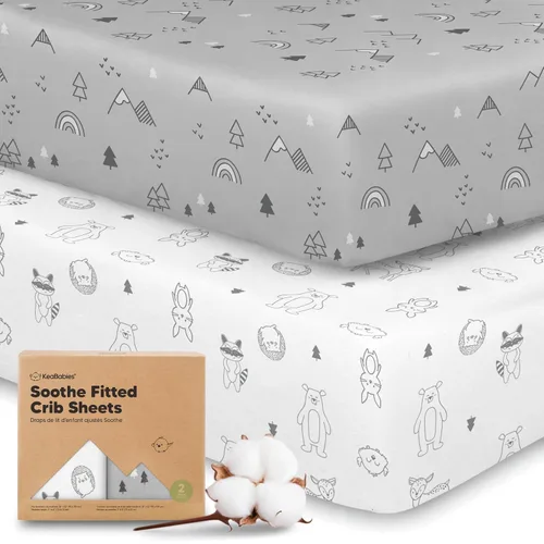 KeaBabies Paquete de 2 sábanas orgánicas para cuna para niños y niñas, sábana bajera ajustable de 52 x 28 pulgadas, funda de algodón de jersey Bosque