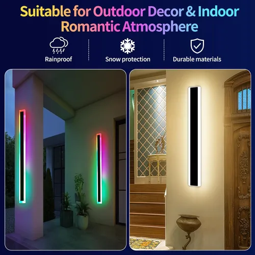 Miniatura 53 de Luz de pared exterior moderna de 47 pulgadas, accesorios de iluminación exterior de acrílico negro de 3000K, montaje en pared, luces de porche