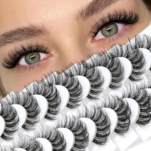 Miniatura 11 de Veleasha Pestañas rusas postizas con banda transparente que parecen extensiones de pestañas, tiras de pestañas con curvatura D, paquete de 10 pares