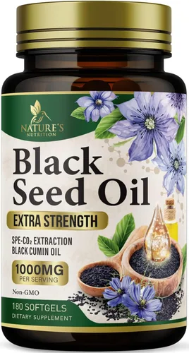 Cápsulas de aceite de semilla de comino negro de 1000 mg por porción, semillas negras de Nigella sativa premium, aceite de semilla negra natural