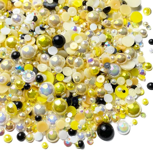 Miniatura 23 de Diamantes de imitación de resina mixta de 3.53 oz con parte trasera plana, perlas semicirculares, tamaños mixtos de 0.116 a 0.394 pulgadas