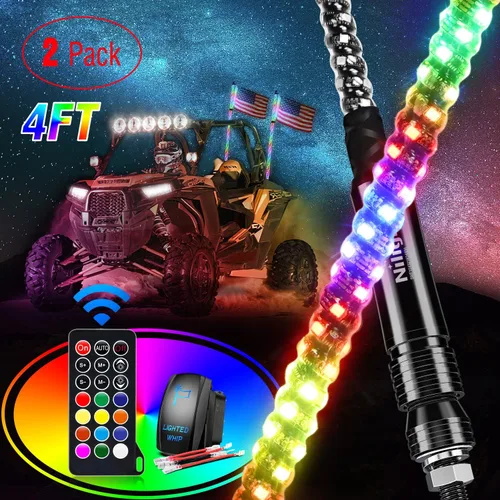 Miniatura 12 de Nilight - 1 luz de látigo LED RGB en espiral de 2 pies con control remoto por RF, luz de persecución/baile RGB, látigos de antena iluminados
