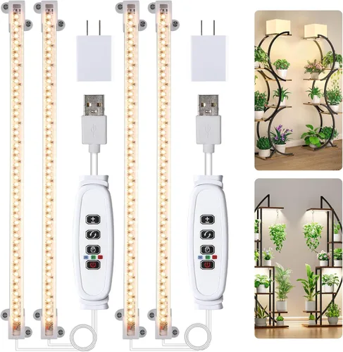 Hywyimlait Lámpara de cultivo de dos tiras para plantas de interior, tiras de luz LED de espectro completo de 3500 K con temporizador de 3500K cálido