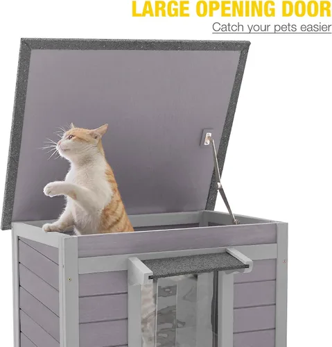 Miniatura 4 de Cat House - Casa para gatos con cortina para gatos con aislamiento, techo resistente a la intemperie (cubierta individual)