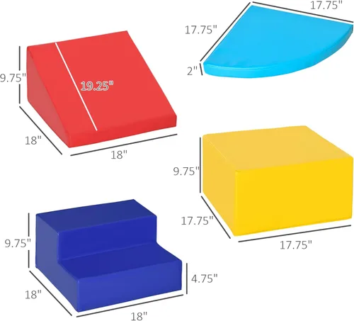 Miniatura 7 de Qaba Juego de espuma para niños pequeños y niños, fácil de limpiar, 4 piezas, suave escalador interior y seguro para niños para gatear o deslizarse