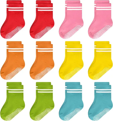 Miniatura 11 de ELUTONG - Calcetines de agarre para niños, paquete de 12 unidades, antideslizantes, calcetines de tripa para bebés y niños de 1 a 7 años, niños