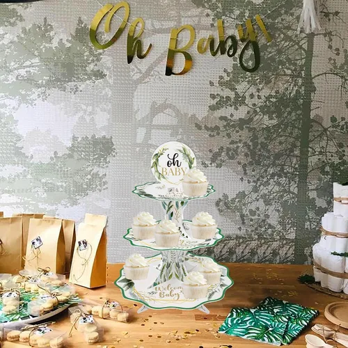 Miniatura 2 de Oh Baby - Soporte para cupcakes para baby shower, color verde salvia, para niños y niñas, baby shower, bienvenida, revelación de género, suministros