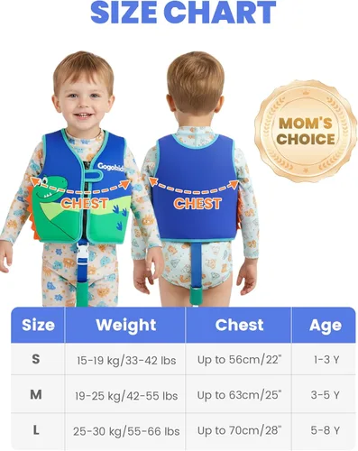 Miniatura 7 de Gogokids Chaleco de natación para niños de 1-2-3-5-7-9 años, chaqueta de natación de neopreno para niños con correa de seguridad ajustable y Azul