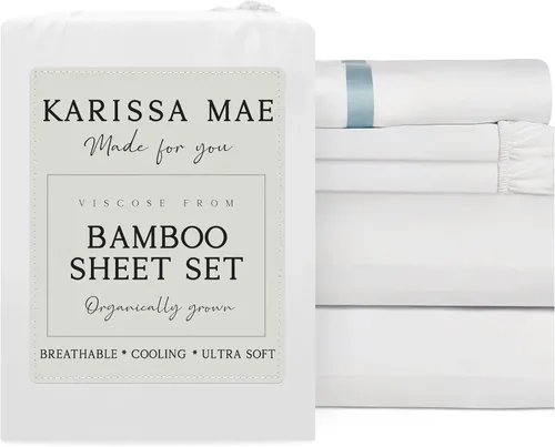 Miniatura 41 de KARISSA MAE Juego de sábanas tamaño individual de viscosa de bambú refrescante, 100% cultivadas orgánicamente, bolsillo profundo de 18 pulgadas